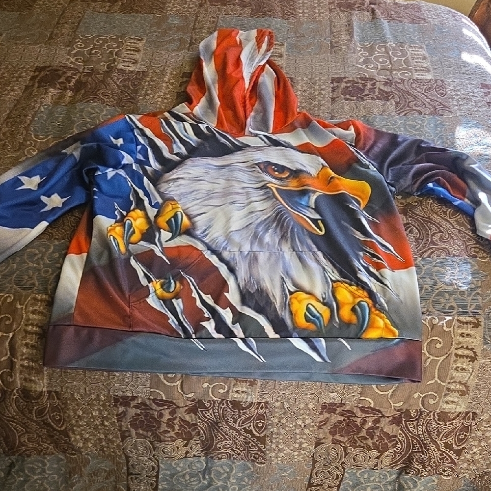 Source Unknown Men's Eagle Graphic Hoodie - Red, Blue, Gray.